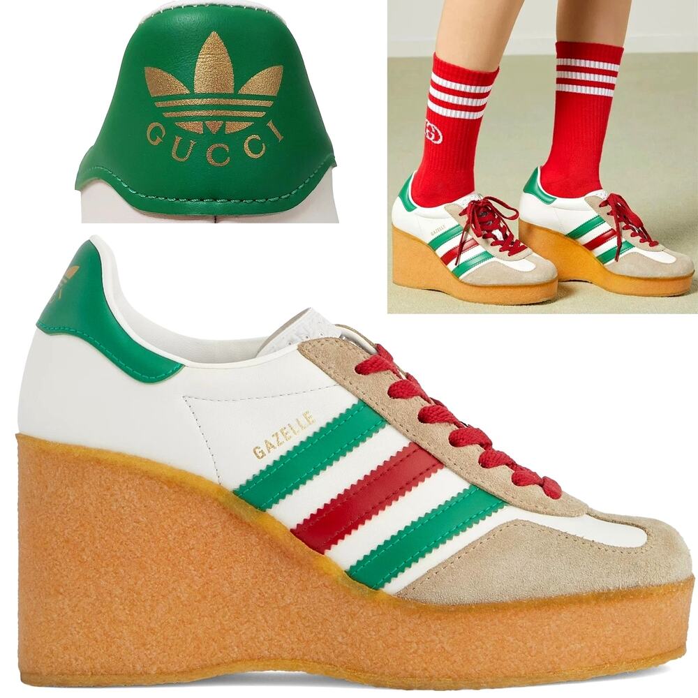 Adidas x Gucci Wedge Gazelle Platform Sneakers in White Leather US 11 IT 41 NEW - Picture 1 of 15